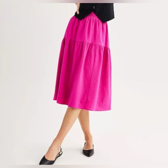 Nine West Dresses & Skirts - Nine West Bright Pink Smocked waist tiered peasant Midi Skirt
